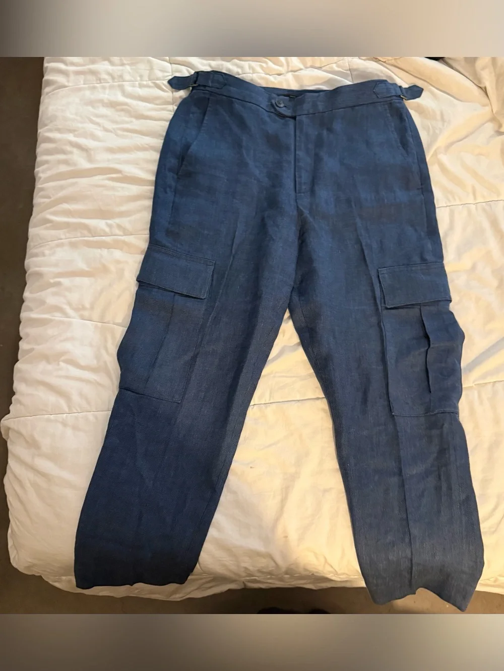 Banana Republic Blue Linen Cargo Pants – Slim Utility Trousers